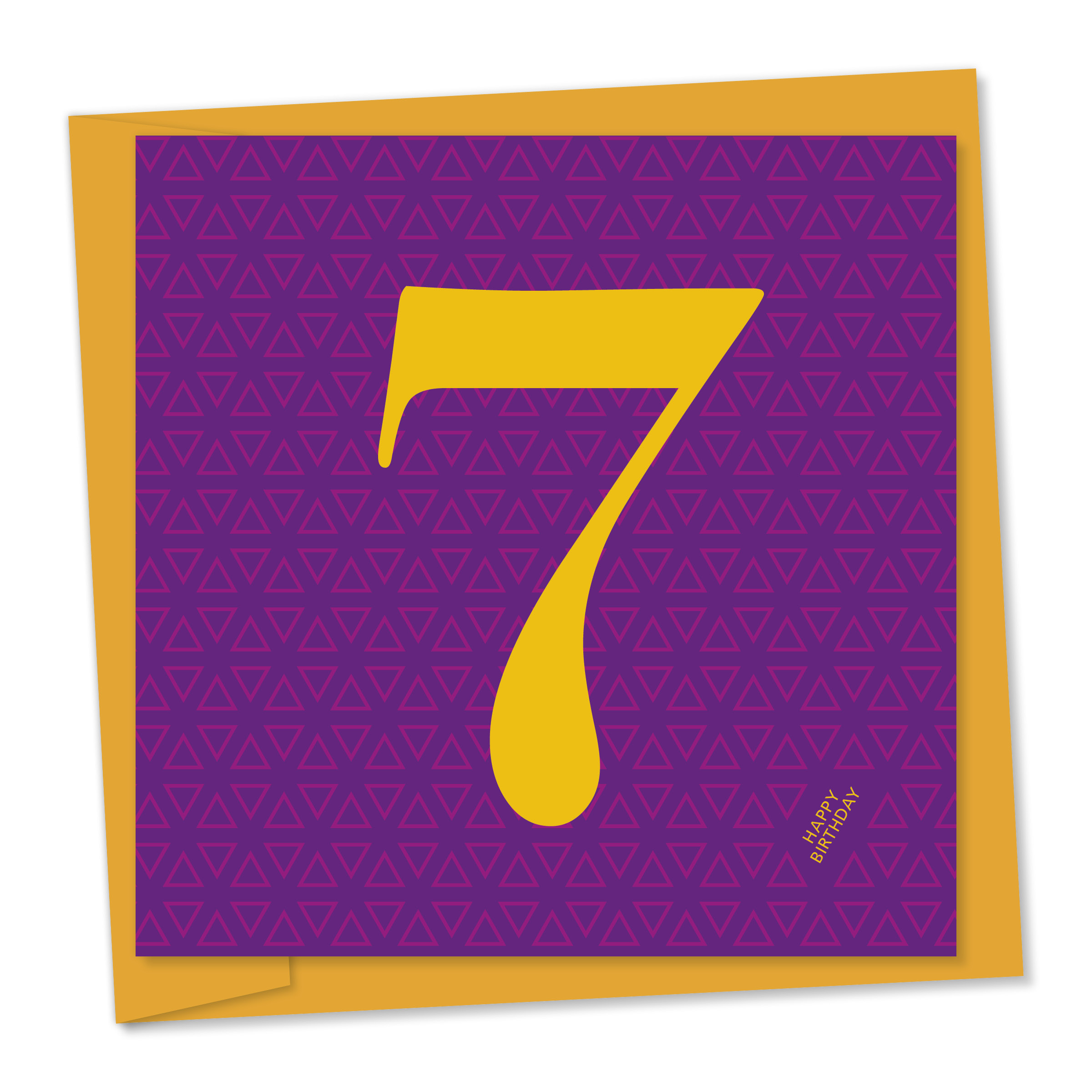 7th Birthday, orange on purple hexagon – code 07b