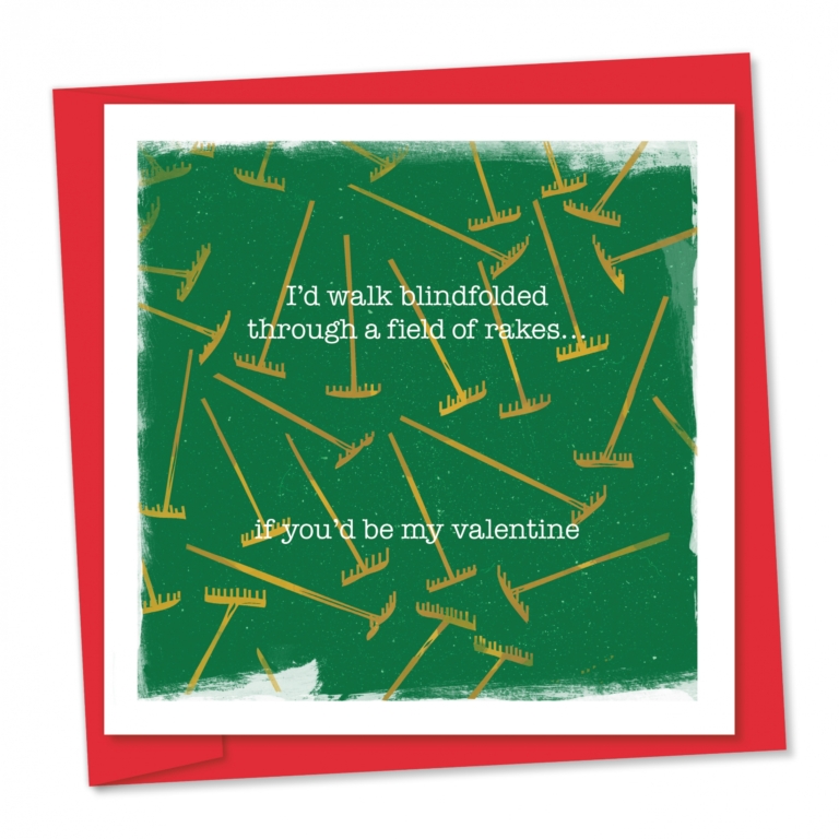 blindfolded through a field of rakes | Funny Valentine's card