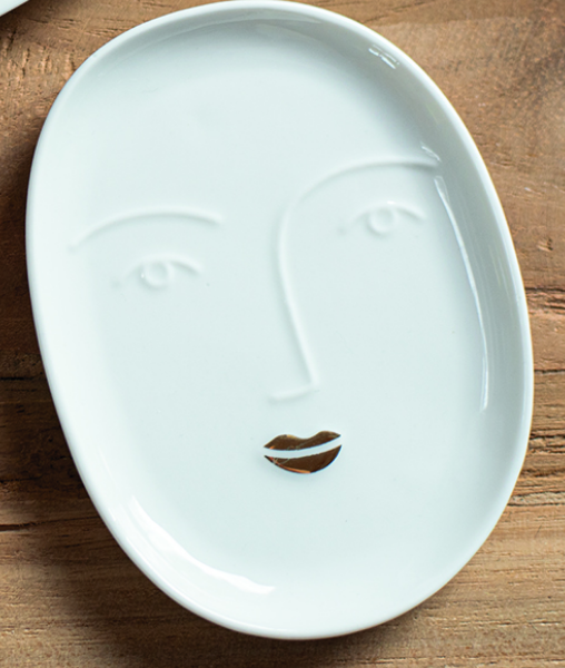 Wonderland Little Bowl – Face, White/Gold