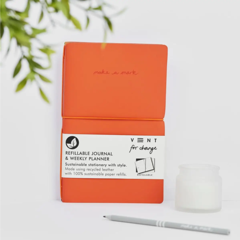 Recycled Leather Refillable Weekly Planner – Orange