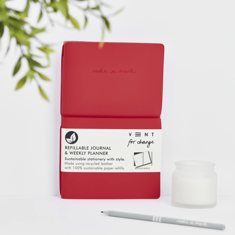 Recycled Leather Refillable Weekly Planner – Red